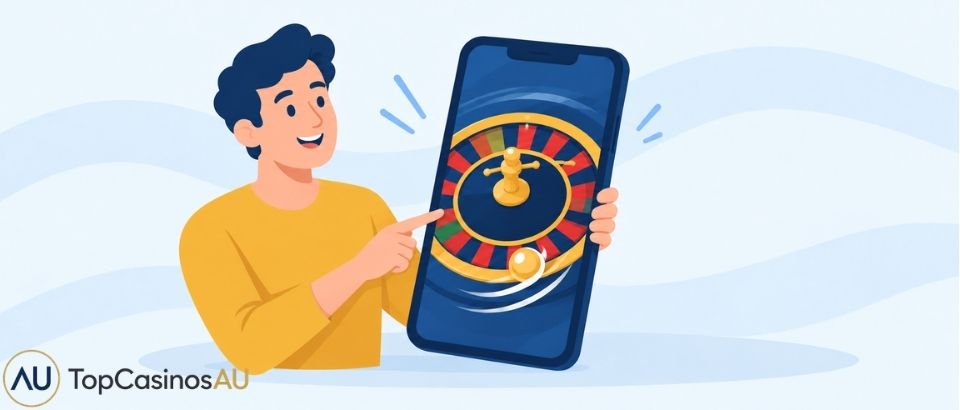 Player using a mobile roulette casino app