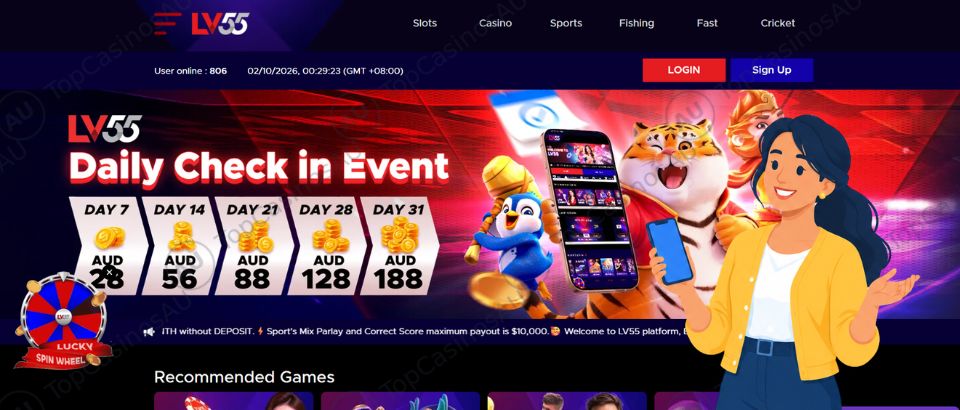 LV55 Casino homepage overview