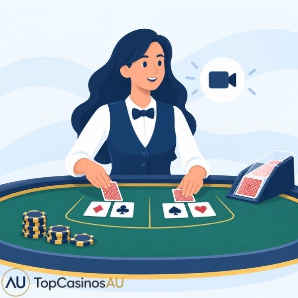 Live baccarat dealer dealing cards at the table