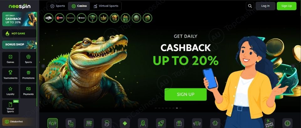 Neospin Casino homepage overview