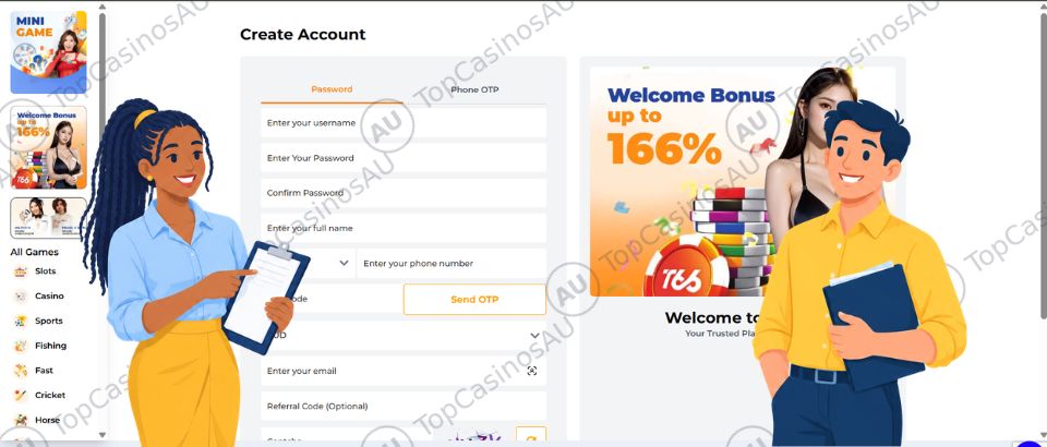 TAB66 Casino registration form