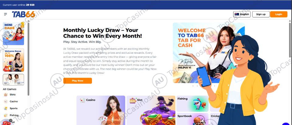 TAB66 Casino homepage overview