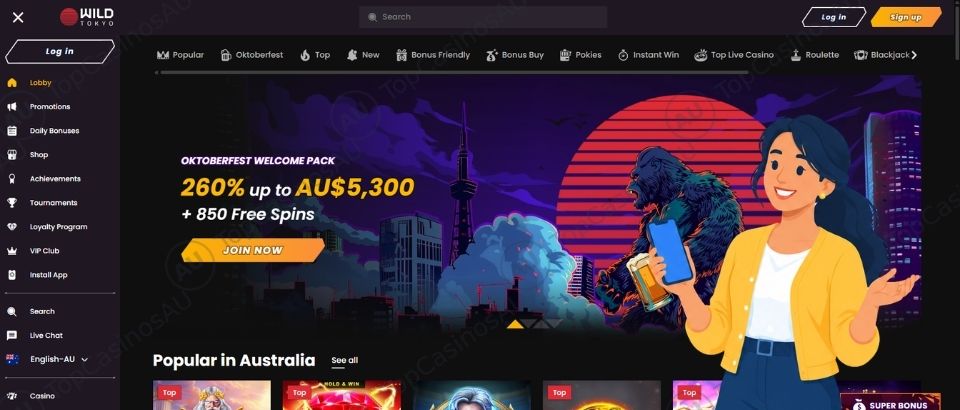 Wild Tokyo Casino homepage banner