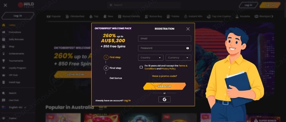 Wild Tokyo Casino registration form