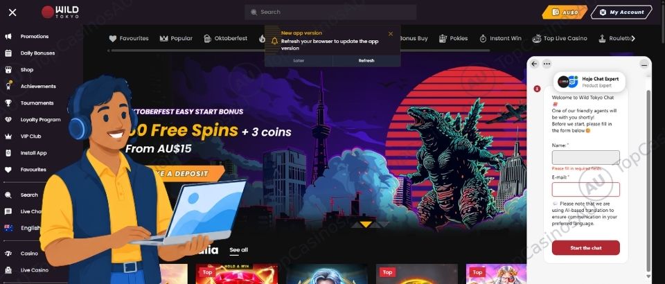 Wild Tokyo Casino support chat